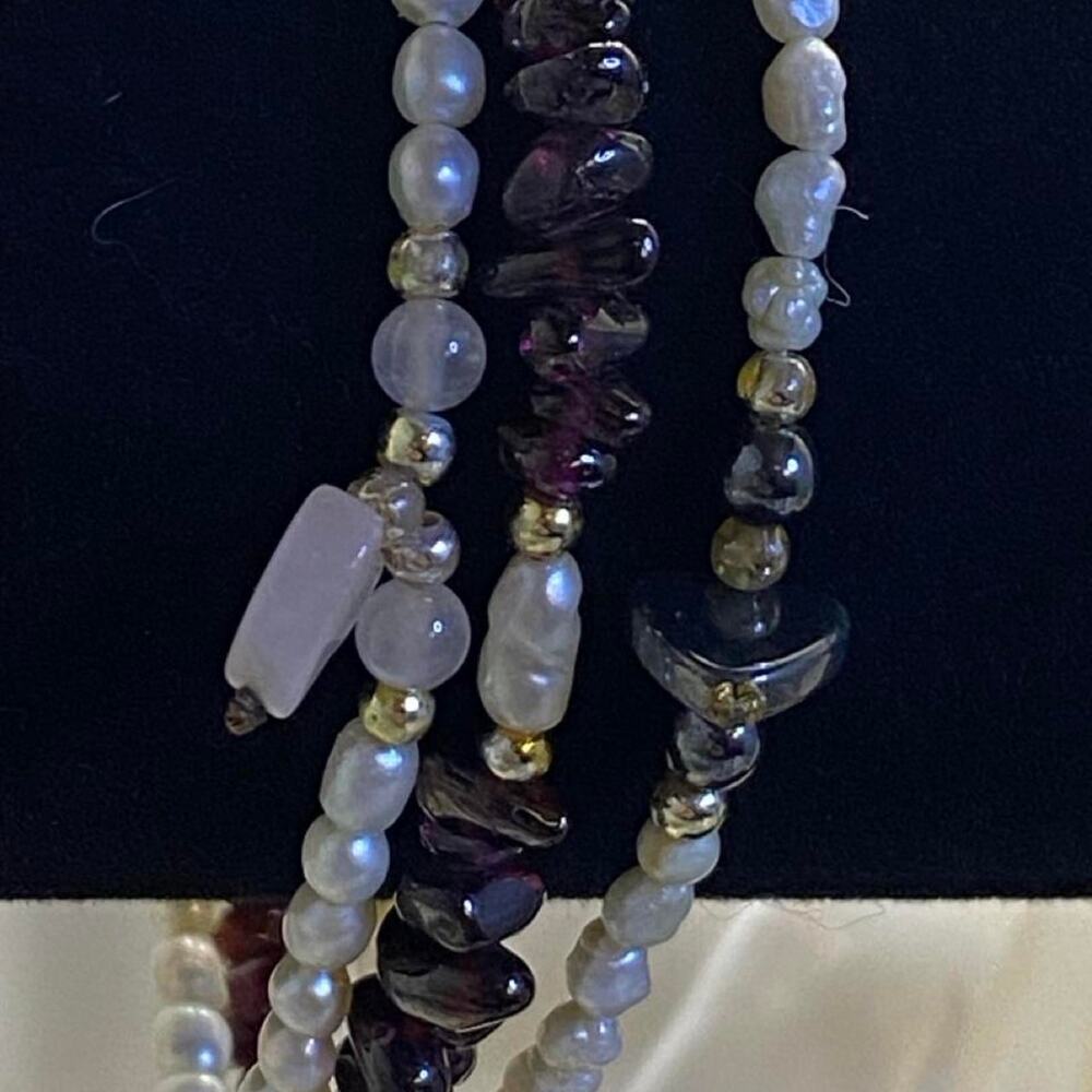 Vintage Garnet Freshwater Pearl Bracelet Rose Quartz Hematite Hearts Romantic